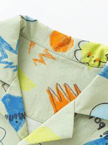 mini bala 2024夏季新款男童柔軟透氣連身衣，嬰兒工作服爬行服 - 綠色 - 查看 6