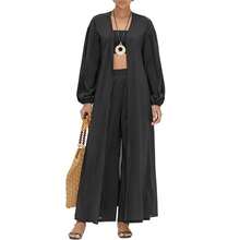 Womens 2 Piece Outfits Long Kimono Cardigans Cover Up And Wide Leg Pants Summer Beach Vacation Lounge Sets - màu đen - Xem 1