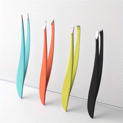 4pcs Colorful Stainless Steel Professional Eyebrow, Face & Nose Hair Trimmer Tweezers