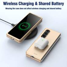 cenmaso 適用於 Samsung Galaxy Z Fold 4 手機的保護殼，超薄啞光噴油皮膚感材質，固色外殼式樣 - 金色 - 查看 8