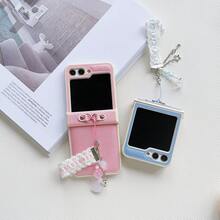 Pearlescent Cross & Same-Colored Flower Pattern Phone Case, Foldable, Compatible With Samsung Galaxy Z Flip3 / Z Flip4 / Z Flip5, OPPO Find N2 Flip ,N3Flip