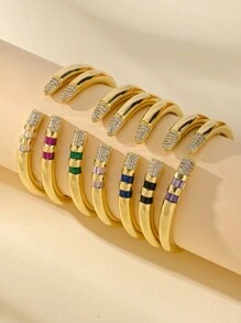 1 chiếc Vòng tay nữ mạ vàng 18k nhiều màu CZ Valentine, Quà tặng trang sức sang trọng cho ngày hẹn hò, Ngày lễ tình nhân, Mẹ, Mẹ, Ngày của Mẹ, Quà tặng - vòng tay mở - Xem 2