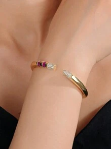 1 chiếc Vòng tay nữ mạ vàng 18k nhiều màu CZ Valentine, Quà tặng trang sức sang trọng cho ngày hẹn hò, Ngày lễ tình nhân, Mẹ, Mẹ, Ngày của Mẹ, Quà tặng - vòng tay mở - Xem 3