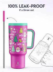 40oz Tumbler With Handle, Insulated Cup, Vacuum Insulated Water Bottle, Leak-Proof Lid And Straw, Insulated Coffee Mug Stainless Steel Travel Mug, Keeps Cold For 34 Hours Or Hot For 10 Hours - Pink - View 4