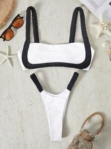 Bikinx Contrast Color Block Simple Women Bikini Set Summer Beach - White - View 1