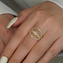 CIREY 18K Textured Gold Lace Vintage Baroque Style Ring With Rhinestones, Women Jewelry Gift - Lips - View 9