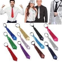 1pc Sequined Zipper Ties For Men, Glitter Sparkly Paillette Adjustable Pre-Tied Zip Necktie, Shinning Sequins Dance Party Magic Show Stage Performance Costume Tie
