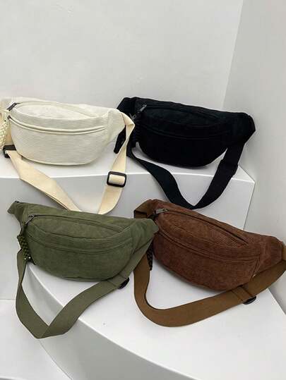 Casual Corduroy Bälte Midjeväskor För Kvinnor Mode Fanny Pack Kvinnliga Banan Midjeväskor Höftväskor Enkel Axelväska Crossbody Väska Bröstväska Ficka