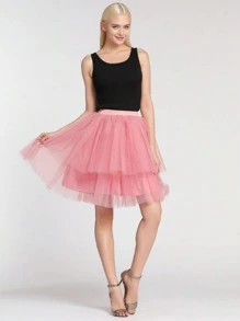 Women's Pink, Sky Blue, Yellow, Black, White, Red, Dark Green Layered Tulle Tutu Skirt, 4-Layer Tulle+1-Layer Lining Skirt, No Bones Underskirt Petticoat, Dress Petticoat, Festival Stage Performance Skirt, Summer Cosplay Costume Halloween Fall Clothes For Women - Multicolor - View 10