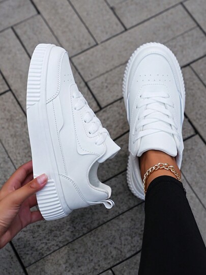 أحذية رياضية نسائية غير رسمية للخارج، جديدة وخفيفة التنفس مانعة الانزلاق، أحذية منصة صلبة اللون مريحة للارتداء اليومي، مناسبة للربيع والخريف