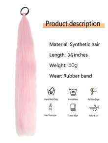 Cabello trenzado colorido con gomas elásticas como extensiones de cabello para mujer, trenza rosa morada con degradado y coleta sintética - Rosa Pálido - Ver 3