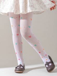 1pc Girls' Thin Mesh Tights, Summer Heart Strawberry Cherry Butterfly Print Sweet  Pantyhose Princess Socks