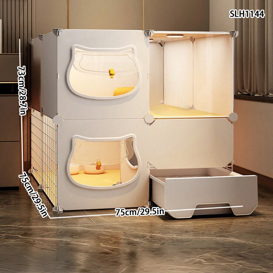 Cat Cage With Litter Box, Indoor Large Space Cat Cat Condo For