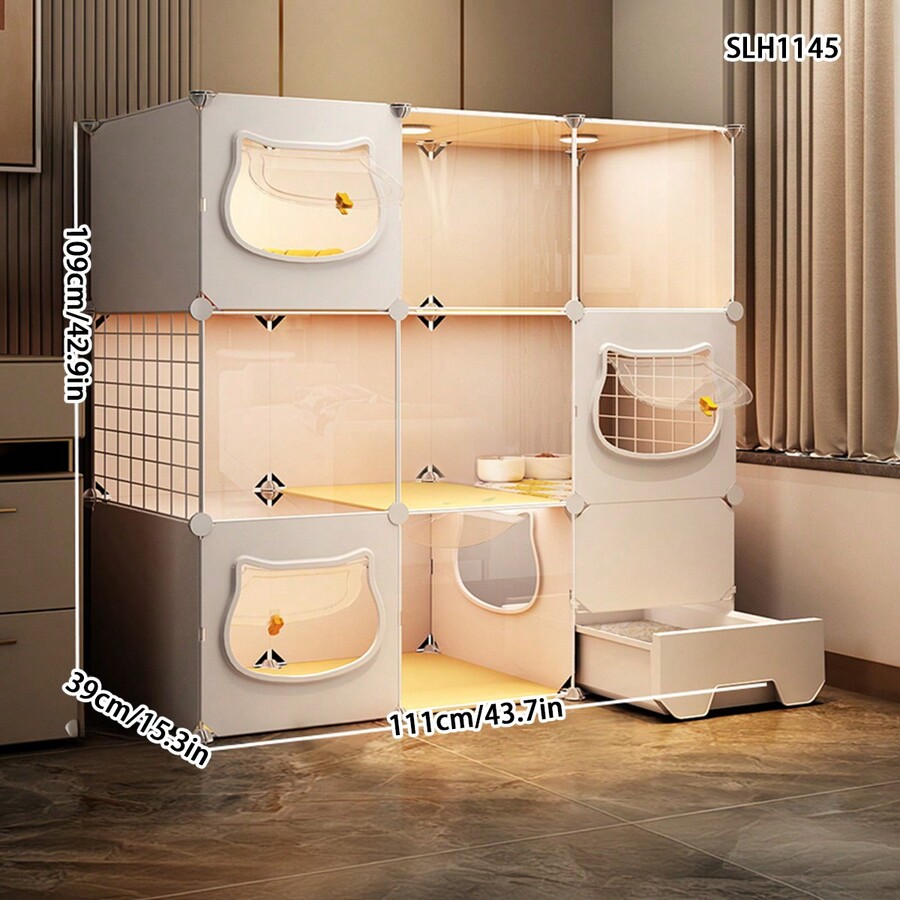 Cat Cage With Litter Box, Indoor Large Space Cat Cat Condo For