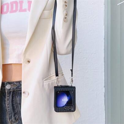 Cordini per cellulare con motivo intrecciato, custodia pieghevole per telefono, cover protettiva compatibile con Galaxy Z Flip3/FLIP4/Z FLIP5