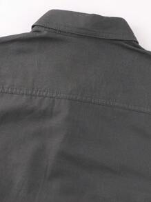 LEDUNTINO [春夏] 男士时尚纽扣休闲户外衬衫 纯绿色 运动 工装 男友礼物 男士长袖春秋衬衫上衣 多色 双口袋 翻领衬衫春秋装 - 深灰色 - 查看 4