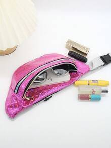 aerocandy 女士全方位霧面皮腰包，可當胸包、肩包、斜跨包，防水運動腰包，適用於戶外活動、旅行，可收納手機 - 玫紅色 - 查看 5