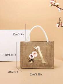 Pendlertasche Handtasche Leinentasche farblicher Kontrast tragbar für Festivals, Schule, Geschenktüte, Einkaufstasche, Handtasche für Frauen, Mode Jutegewebe Einkaufstasche mit modischem Buchstaben- und Blumenmuster aus Leinenmaterial für College-Studenten, Büroarbeiter, Damen, Lehrer, Valentinstag-Geschenk für Paar, beste Geschenke für Lehrer, Dankeschön-Geschenk für Lehrer - Khaki - Übersicht 4
