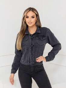 Women Denim Jackets & Coats - 黑色 - 查看 3