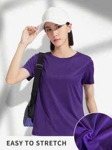 TECTOP Summer Workout Women T-Shirts Quick Dry Sleeve Crew Neck Tie-Dye Athletic Workout Dry Fit Performance Sports Wicking Running Top Gym Athletic Gym Top - Violet Purple - View 4