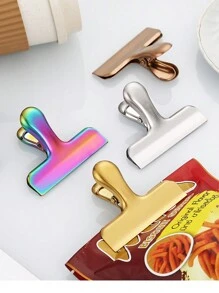 1pc Luxury Gold Stamping Stainless Steel Clip, Versatile For Food, Documents, Office Supplies, Back To School