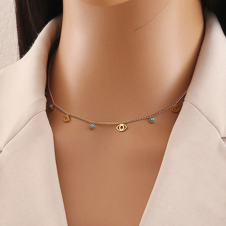 Freegrow 1條不鏽鋼項鍊，綠松石石眼設計，適合女性日常穿戴