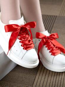 1雙寬緞帶鞋帶，扁平多彩鞋帶，適用於女性和女孩的小白鞋、舞鞋、休閒鞋等