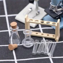 9pcs/Set Mini Simulated Glass Test Tube Measuring Cup Set, Miniature Laboratory Scene Props For Model Making, Decoration Accessories, Miniature Science Ornament - Multicolor - View 1