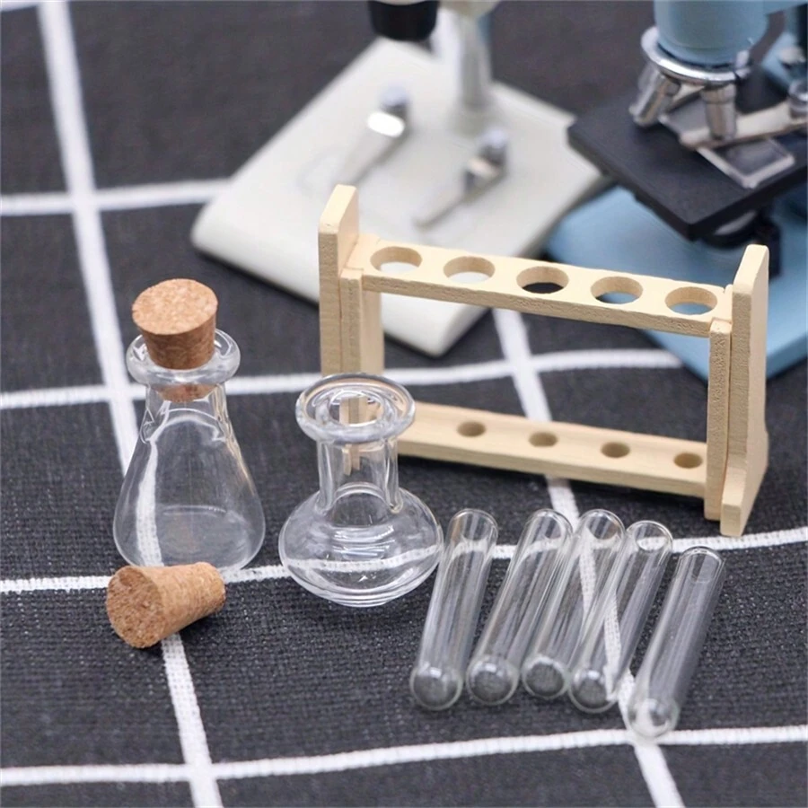 9pcs/Set Mini Simulated Glass Test Tube Measuring Cup Set, Miniature Laboratory Scene Props For Model Making, Decoration Accessories, Miniature Science Ornament - Multicolor - View 1