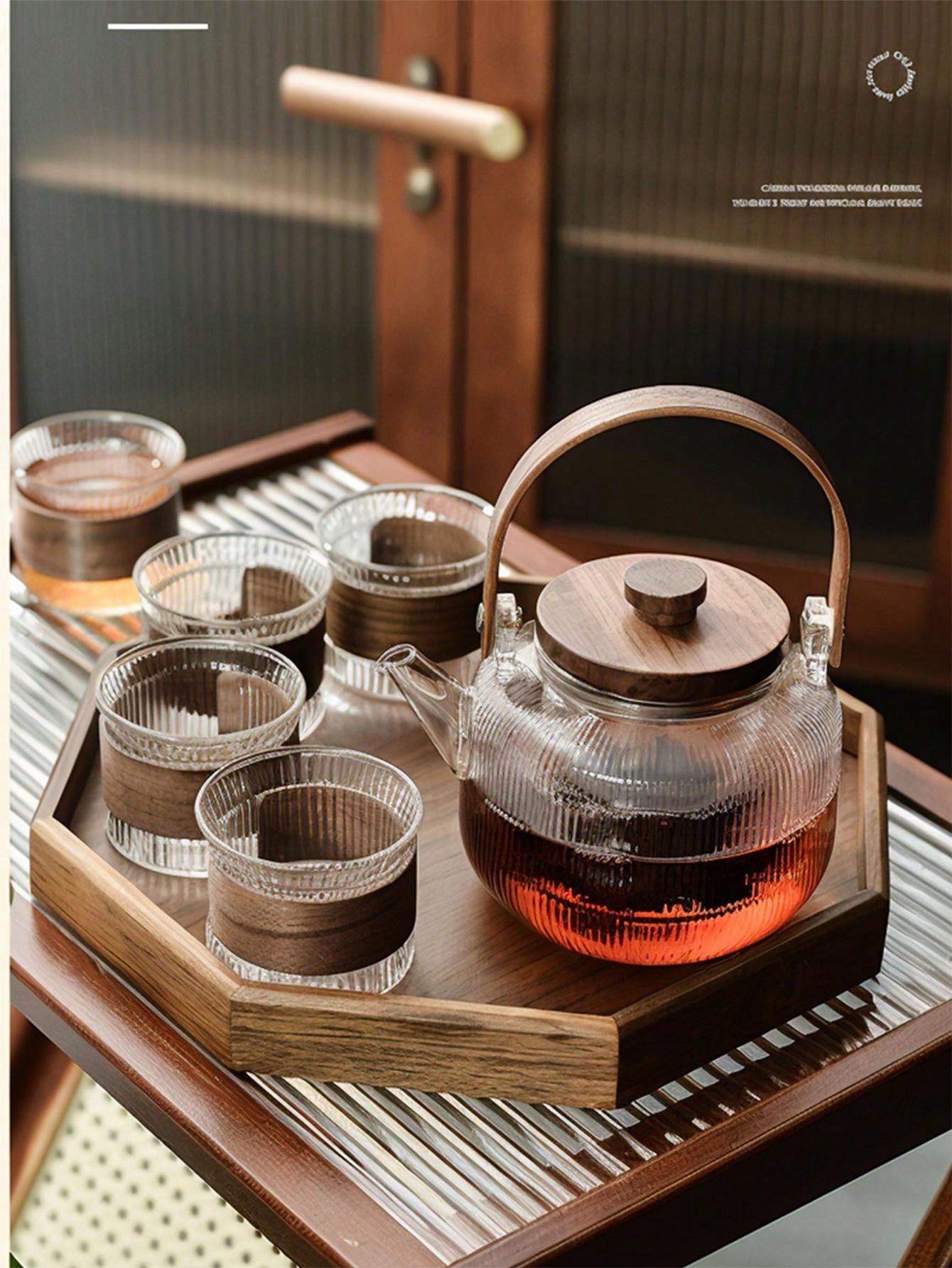 مجموعة إبريق شاي من الزجاج المقاوم للحرارة العالية...