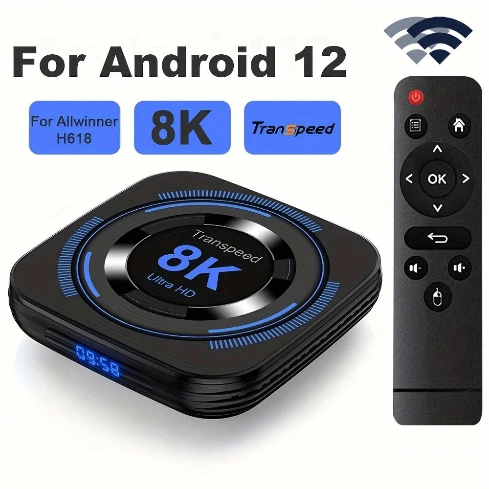 Transpeed Android 12 TV BOX Allwinner H618 Dual Wifi  Quad Core Cortex A53 Support 8K Video 4K BT Voice Media Player Set Top Box - EU C Type Plug(220-240V) - View 1