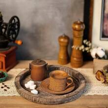 1個鄉村風格木托盤 - 圓形木製服務托盤, 裝飾托盤, 古董中心點蠟燭盤, 農家風格長腳凳托盤, 適用於廚房台面和咖啡桌的家居裝飾 - 棕色 - 查看 12