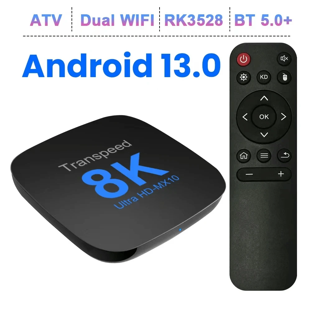 Transpeed Android 13 TV Box ATV System RK3528 con Asistente de voz, aplicaciones de TV, BT 5.0, WiFi doble, soporte de video 8K 4K, reproductor de medios 3D - Tipo de Enchufe B USA (110-127V) - Ver 1