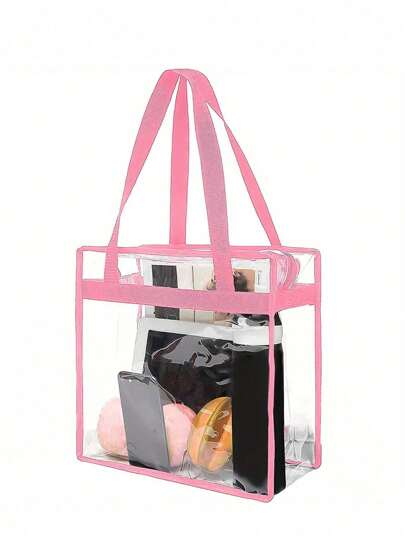 1 pieza Bolso de tote grande y transparente, bolso de hombro de PVC impermeable de gran capacidad, bolso de hombro transparente de gran capacidad con cremallera, bolso de playa de verano para viajes, deportes, natación, eventos, festivales de música, trabajo, escuela, gimnasio, suministros para el hogar (rosa), impermeable, a prueba de arena, bolso transparente para playa, deportes, picnic, bocadillos, bolso transparente aprobado para estadios de 12*12*23 pulgadas para conciertos, eventos deportivos, festivales
