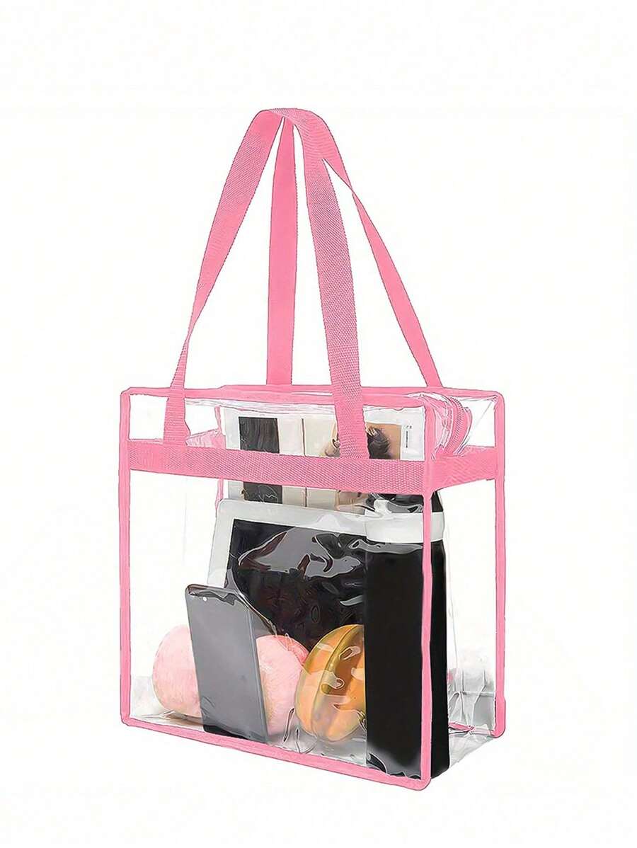 1 Peça Sacola Clara de Grande Capacidade, Bolsa de Ombro Impermeável de PVC, Bolsa de Ombro Transparente de Grande Capacidade com Zíper, Bolsa de Praia para Verão para Viagens, Esportes, Natação, Eventos, Festivais de Música, Trabalho, Escola, Academia, Suprimentos Domésticos (Rosa), Bolsa Transparente Á Prova d''Água e de Areia, Bolsa Clara para Praia, Esportes, Piquenique, Lanches para Mulheres, Bolsa Transparente Clara de 12*12*23 Polegadas Aprovada para Estádio, Concertos, Eventos Esportivos, Festivais - Rosa chiclete - Visão 1