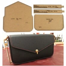 QJH 1組皮質肩袋化妝包牛皮紙模具DIY手工製作手拿包紙樣模板(僅限模板，完成袋尺寸:20*11*3cm)(英文或英+俄隨機發貨) - 棕色 - 查看 1