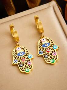 1 Miếng Phong cách Bohemian Mắt & Có màu sắc Dầu Thiết kế Hình cọ Thép không gỉ Vòng cổ mặt dây chuyền , Thích hợp Đối với Mặc hàng ngày - Vàng - Xem 9