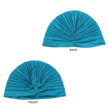 4pcs/Set Solid Color Turban Cap Elastic Bonnet Head Scarf Women Chemo Hats Casual Pleated Head Wrap,Summer,Beach - Multicolor - View 5