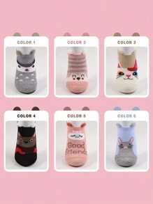 12 Pairs Of Women's Invisible Socks, Tines Girls Cute Socks With Ears, With Animal Cartoons - 彩色 - 查看 4