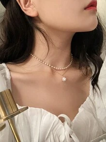 1入新款女士珍珠項鍊Kpop金珠吊墜項鍊Goth雙層鏈圈女士日常時尚派對珠寶禮物 - 金色 - 查看 5