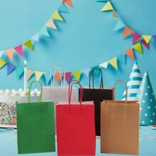 12/24 件中号 16x22x8cm，玫瑰红牛皮纸礼品袋，可重复使用的生日派对礼品袋，袋子，结婚周年纪念礼品袋，