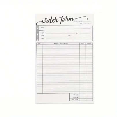 1pack Work Order Forms With Cardboard Backing, Small Business Invoice Book, 100 Sets Receipt, 50 Yellow/50 White Sheets,School Supplies,Back To School