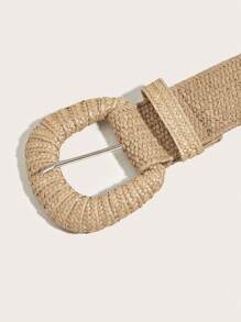 1 pieza Cinturón bohemio de mujer de tela trenzada blanca con hebilla elástica hecho de paja de PP, perfecto para vacaciones en la playa, verano, escuela, otoño, Halloween