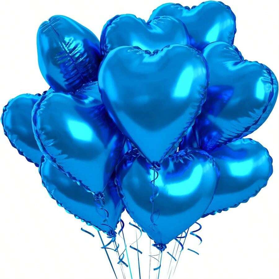 5pcs/10pcs Blue Aluminum Film Heart Shaped Love Balloon, 18 Inches
