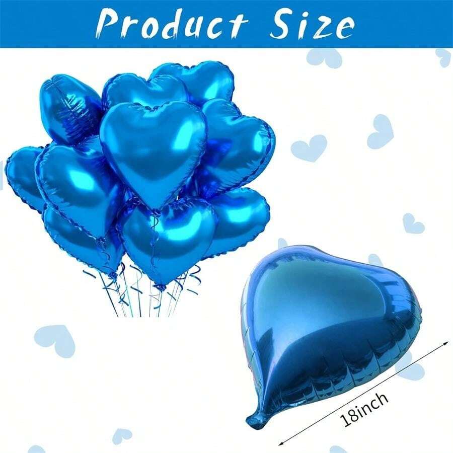 5pcs/10pcs Blue Aluminum Film Heart Shaped Love Balloon, 18 Inches