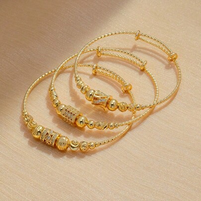 1 pezzo Braccialetto per donne rotondo in oro africano arabo 24K gioielli con zirconi cubici , braccialetto elettroplaccato a vuoto