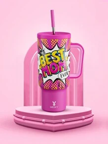 Cốc 40oz có quai và ống hút, cốc cách nhiệt, bình đựng nước cách nhiệt chân không, cốc có nắp và ống hút, cốc du lịch bằng thép không gỉ cách nhiệt, chống rò rỉ 100%, giữ lạnh trong 34 giờ, quà tặng Ngày của Mẹ cho Mẹ (Mẹ tuyệt vời nhất) - Hồng - Xem 5
