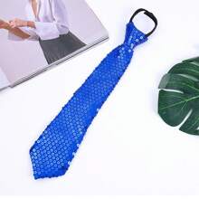 1pc Sequined Zipper Ties For Men, Glitter Sparkly Paillette Adjustable Pre-Tied Zip Necktie, Shinning Sequins Dance Party Magic Show Stage Performance Costume Tie