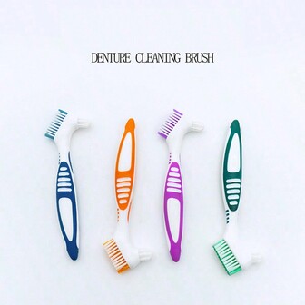 4 piezas Cepillo de limpieza de dentaduras postizas, cepillo de dentaduras duro de doble cara para el cuidado oral, diseñado especialmente para limpiar a fondo dentaduras postizas y puentes