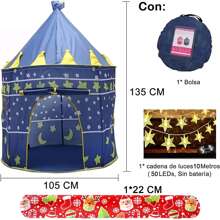 Tienda Niñas Carpa Castillo Con Alfombra,casita Para Niños, Carpa para niños, carpa castillo, carpa princesa portátil, castillo portátil fácil de montar, adecuado para niñas y niños - Azul+10m Cadena de luz de estrella - Ver 4